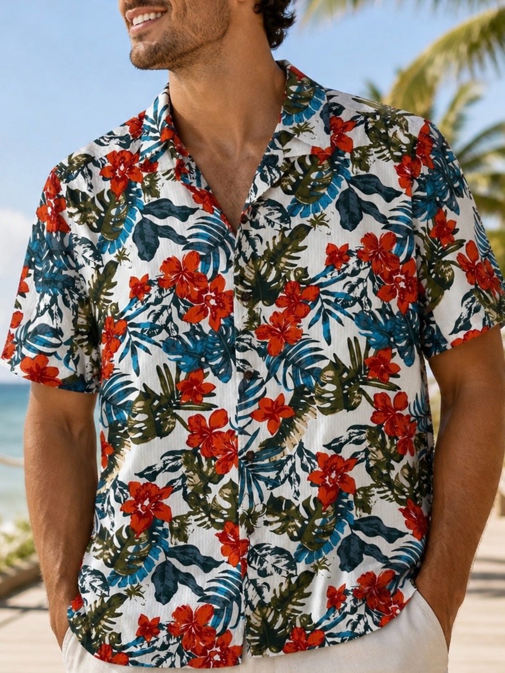 Goodfellow‎ Tropical Floral Button Down Shirt Men’s Large Hawaiian Camp Shirt